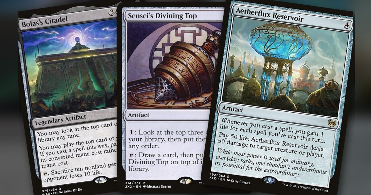 Bolas’s Citadel + Sensei’s Divining Top + Aetherflux Reservoir: combo Commander negro