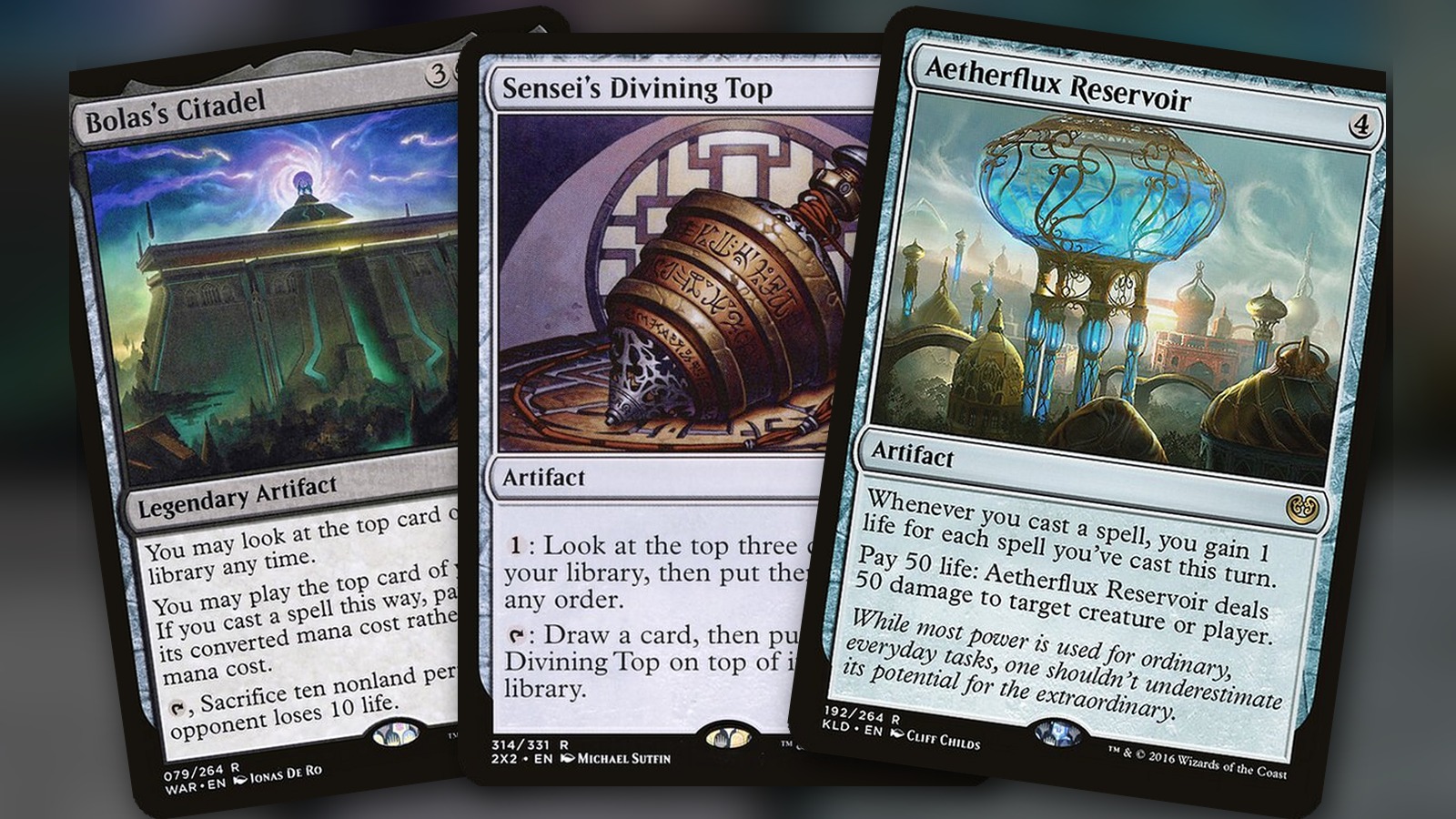Bolas’s Citadel + Sensei’s Divining Top + Aetherflux Reservoir: combo Commander negro