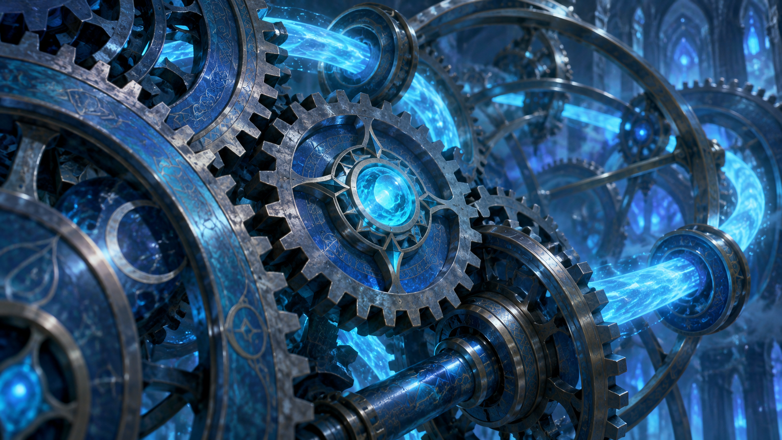 Engranajes de relojería azul girando en bucle infinito