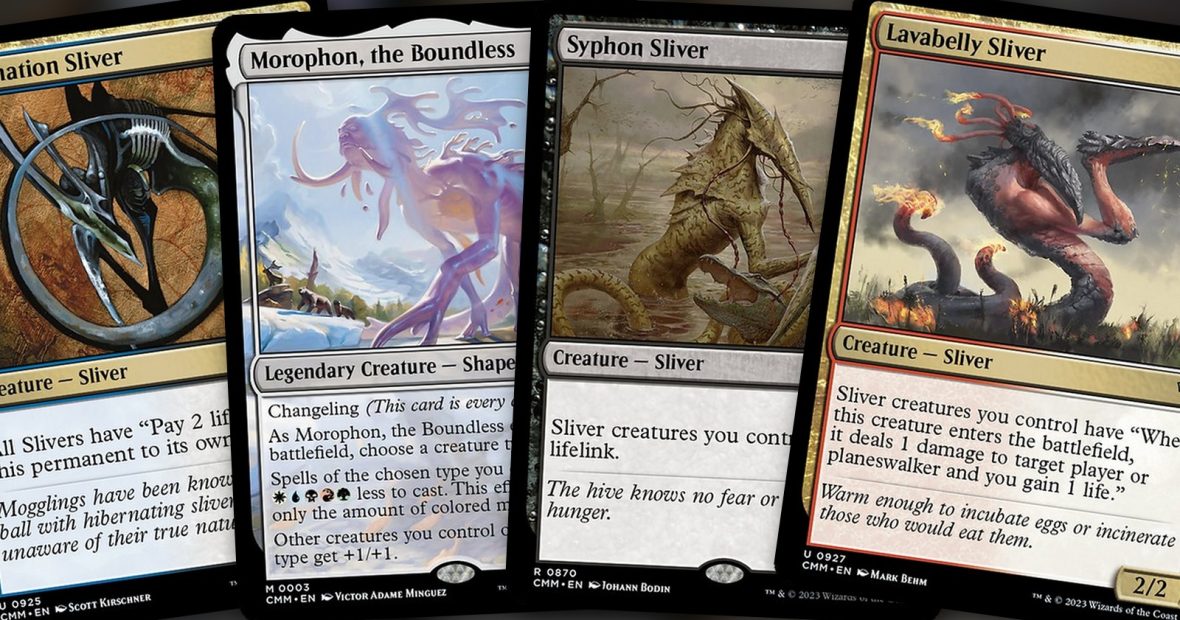 Hibernation Sliver + Morophon, the Boundless + Syphon Sliver + Lavabelly Sliver: combo Commander WUBRG de daño y storm