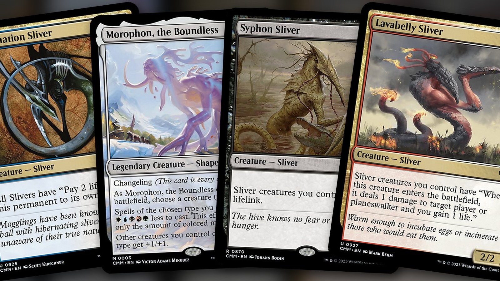 Hibernation Sliver + Morophon, the Boundless + Syphon Sliver + Lavabelly Sliver: combo Commander WUBRG de daño y storm