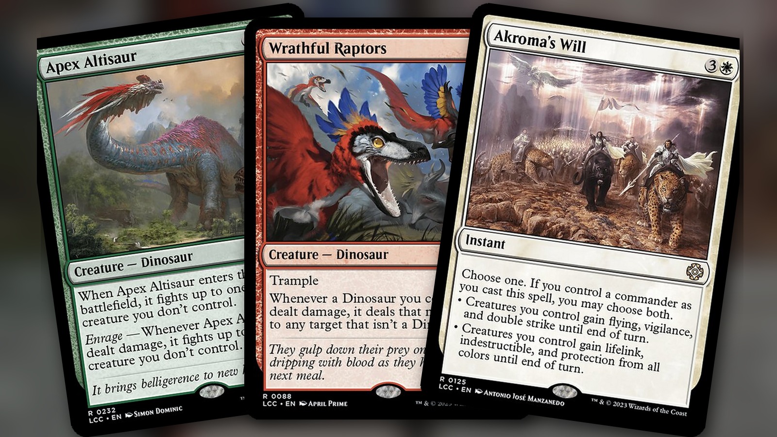 Apex Altisaur + Wrathful Raptors + Akroma’s Will: combo Commander Naya