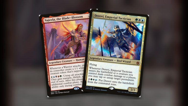 Najeela the Blade-Blossom y Derevi Empyrial Tactician generando combates infinitos WUBRG