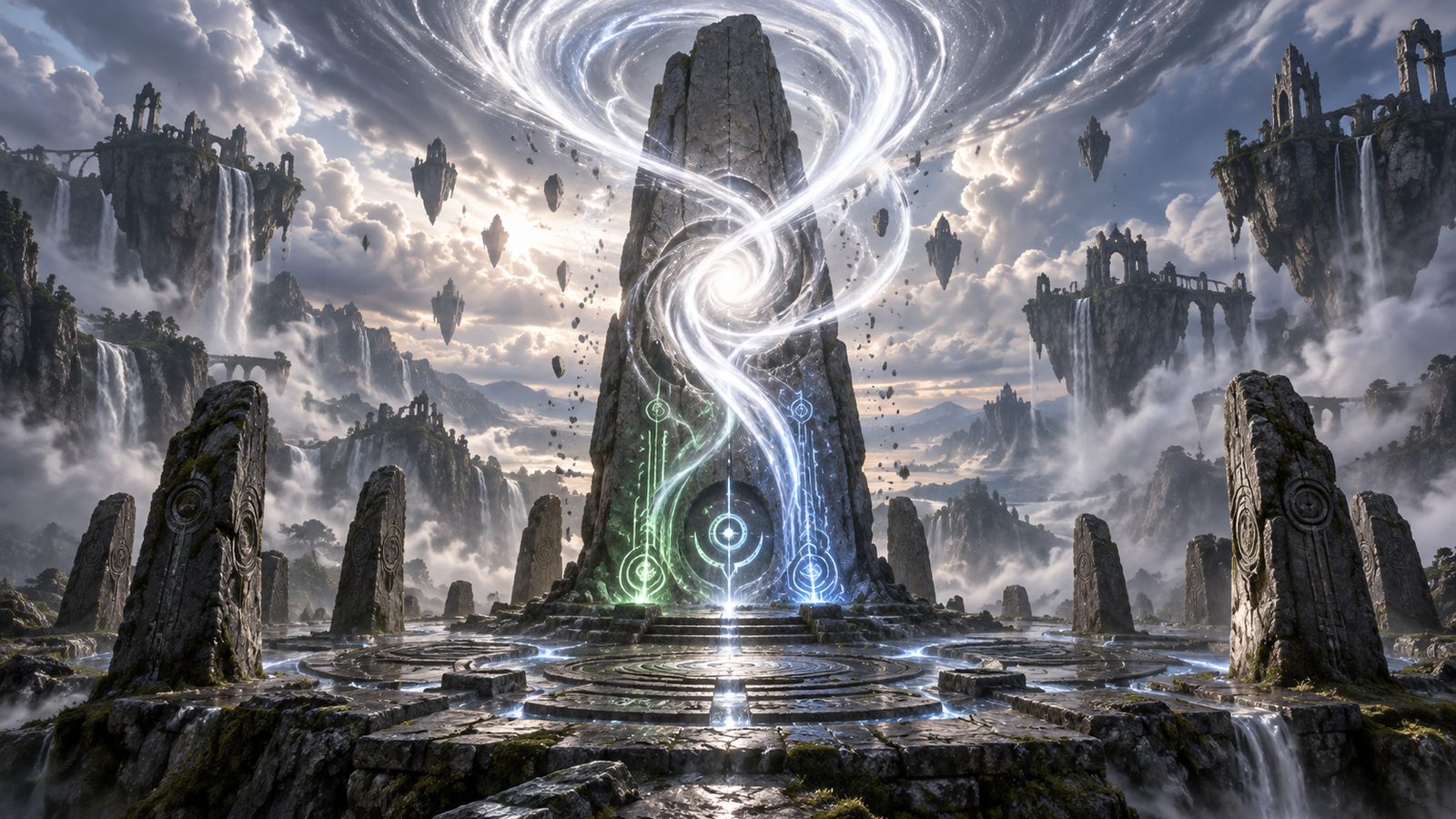 Roca arcana verde-azul generando un torbellino de maná incoloro