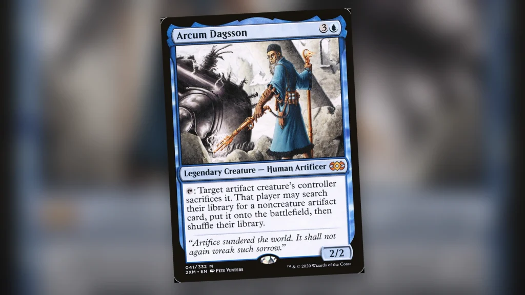 Portada editorial de Arcum Dagsson para la guía de Commander de artefactos