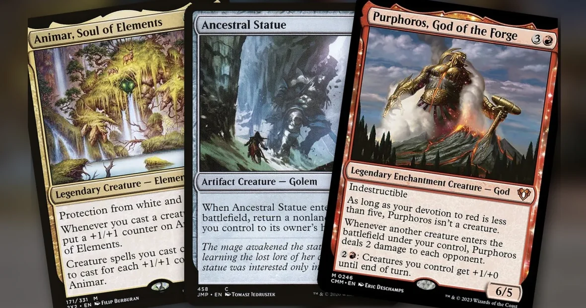 Animar, Soul of Elements + Ancestral Statue + Purphoros, God of the Forge: combo Commander Temur