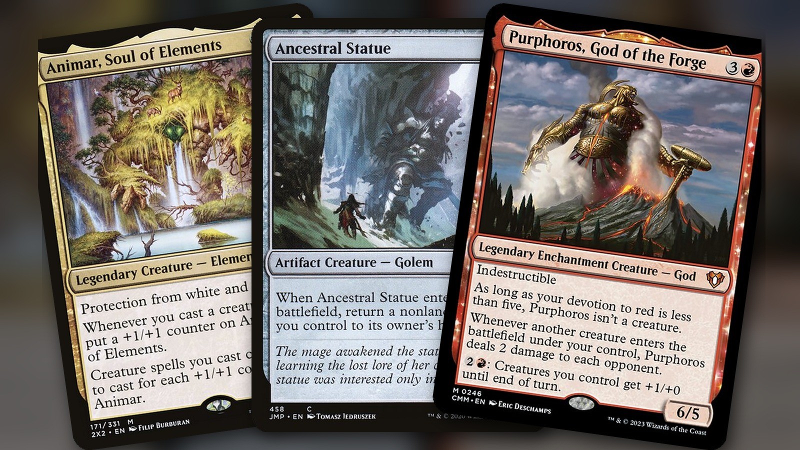 Animar, Soul of Elements + Ancestral Statue + Purphoros, God of the Forge: combo Commander Temur
