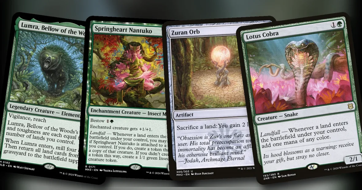 Lumra, Bellow of the Woods + Springheart Nantuko + Zuran Orb + Lotus Cobra: combo Commander mono verde