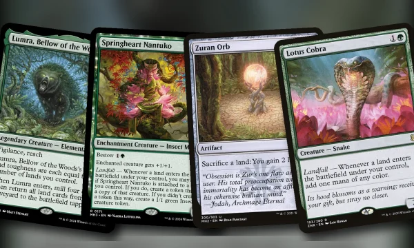 Lumra, Bellow of the Woods + Springheart Nantuko + Zuran Orb + Lotus Cobra: combo Commander mono verde
