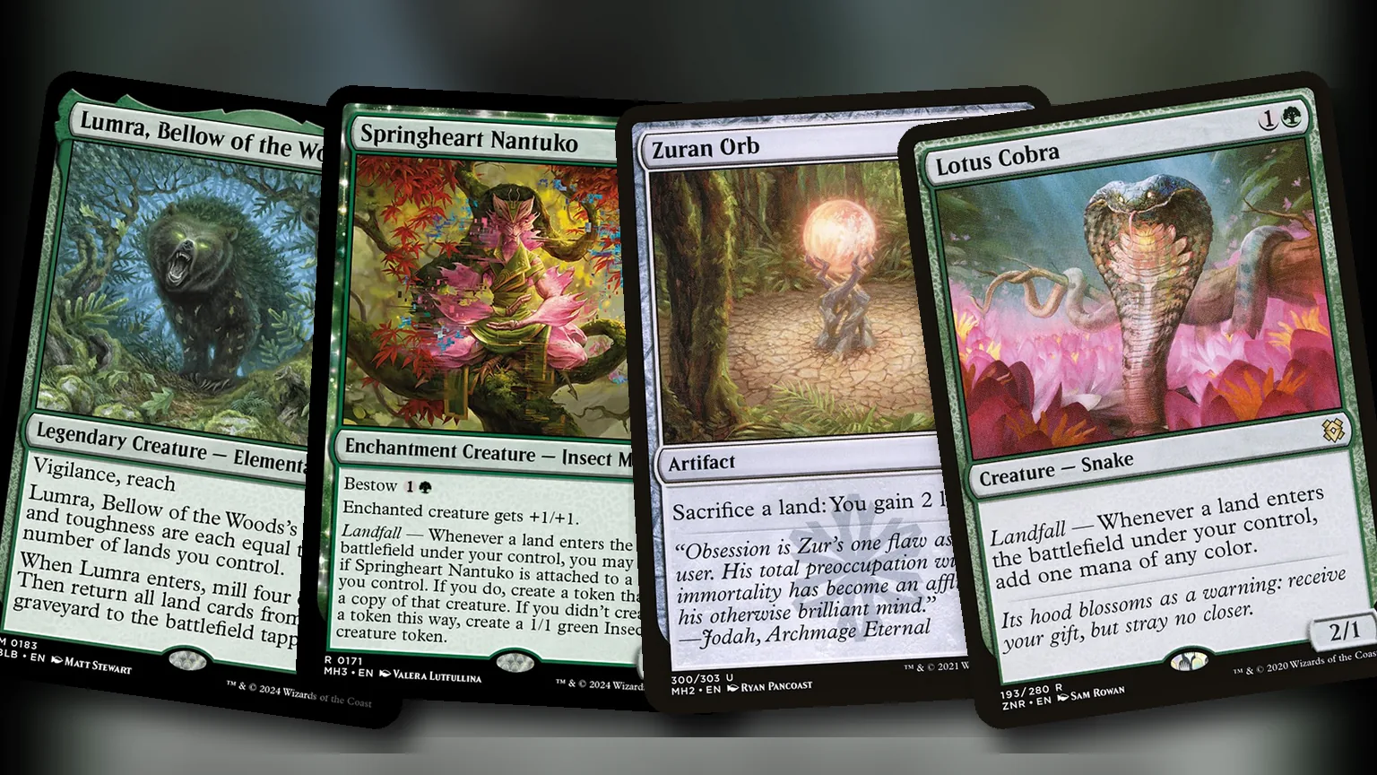 Lumra, Bellow of the Woods + Springheart Nantuko + Zuran Orb + Lotus Cobra: combo Commander mono verde