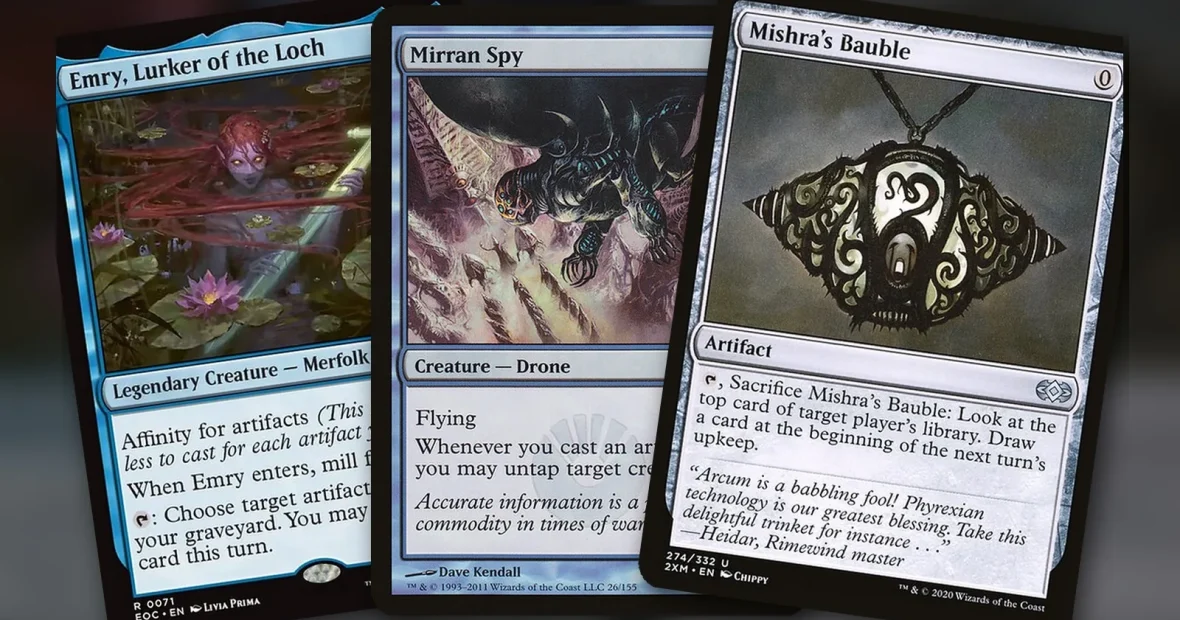 Emry, Lurker of the Loch + Mirran Spy + Mishra’s Bauble: combo Commander monoazul