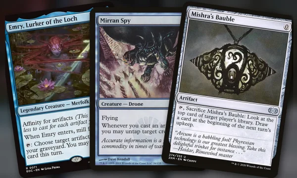 Emry, Lurker of the Loch + Mirran Spy + Mishra’s Bauble: combo Commander monoazul