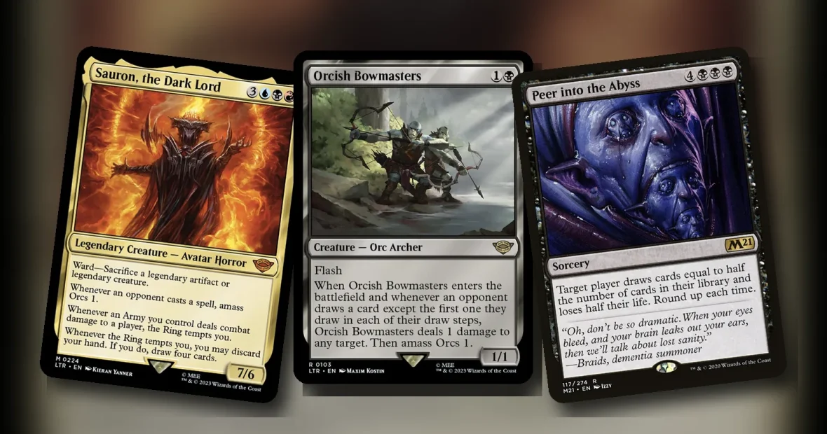 Sauron, the Dark Lord + Orcish Bowmasters + Peer into the Abyss: combo Commander Grixis