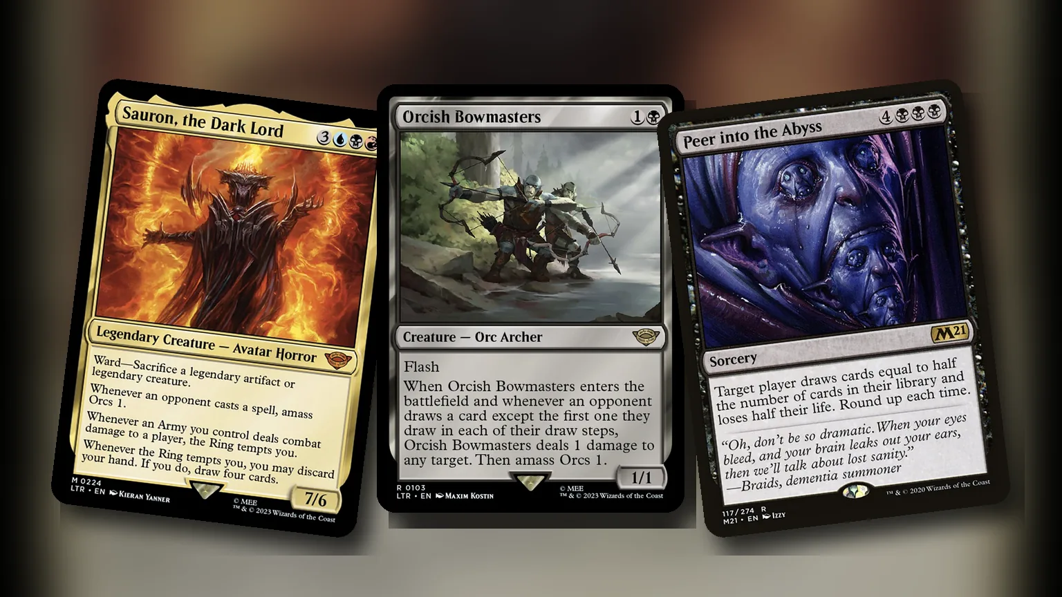 Sauron, the Dark Lord + Orcish Bowmasters + Peer into the Abyss: combo Commander Grixis